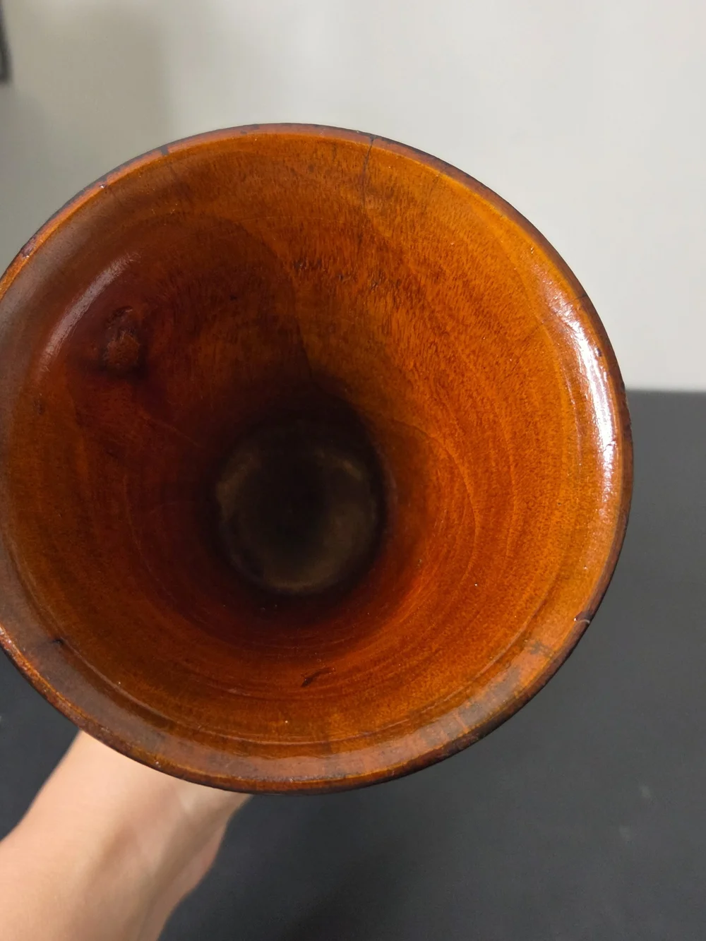 Hand-Carved Wooden Pedestal Vase - Fruit? With Leaves 11